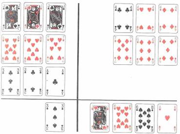 Knocker (left ) goes out with a count of Three. His opponent lays off with ♥ J, 10, and has a count of 11.