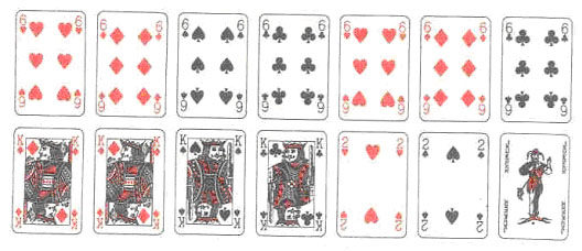 A natural canasta (this one worth 535 points) and a mixed canasta(worth 430).